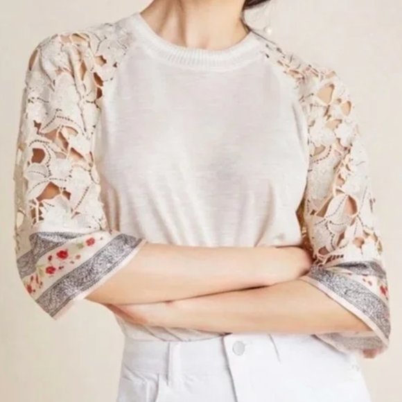 Anthropologie Tops - Anthropologie Tiny Cassidy Cream Lace Sleeve Top M